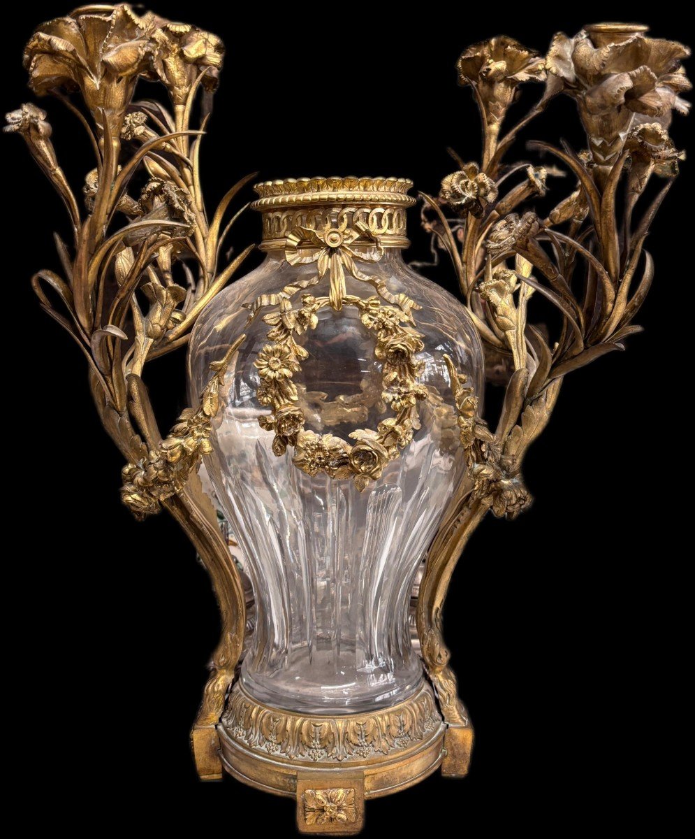 Large Lamp With Crystal And Gilded Bronze Vase