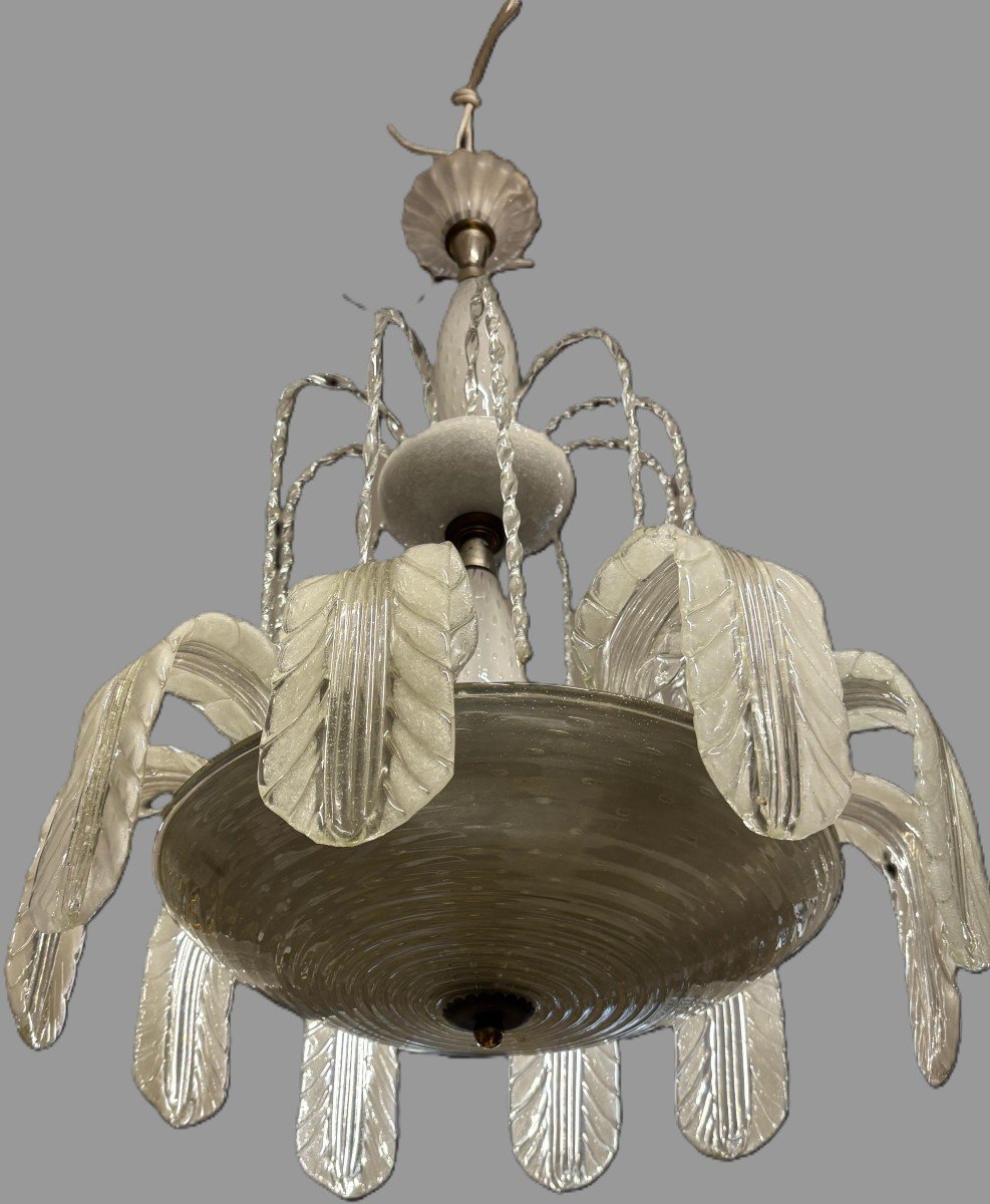 Barovier E Toso Chandelier In Murano Glass And Brass, 1930, Italy-photo-4