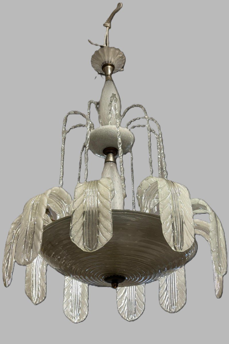 Barovier E Toso Chandelier In Murano Glass And Brass, 1930, Italy