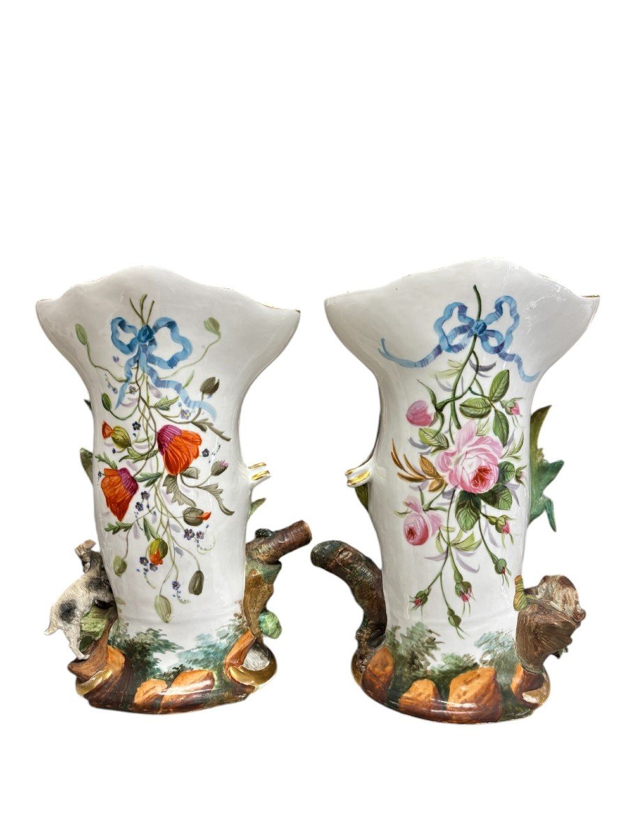 Pair Of Porcelain Vases From Old Paris, France 1830-1860.-photo-1