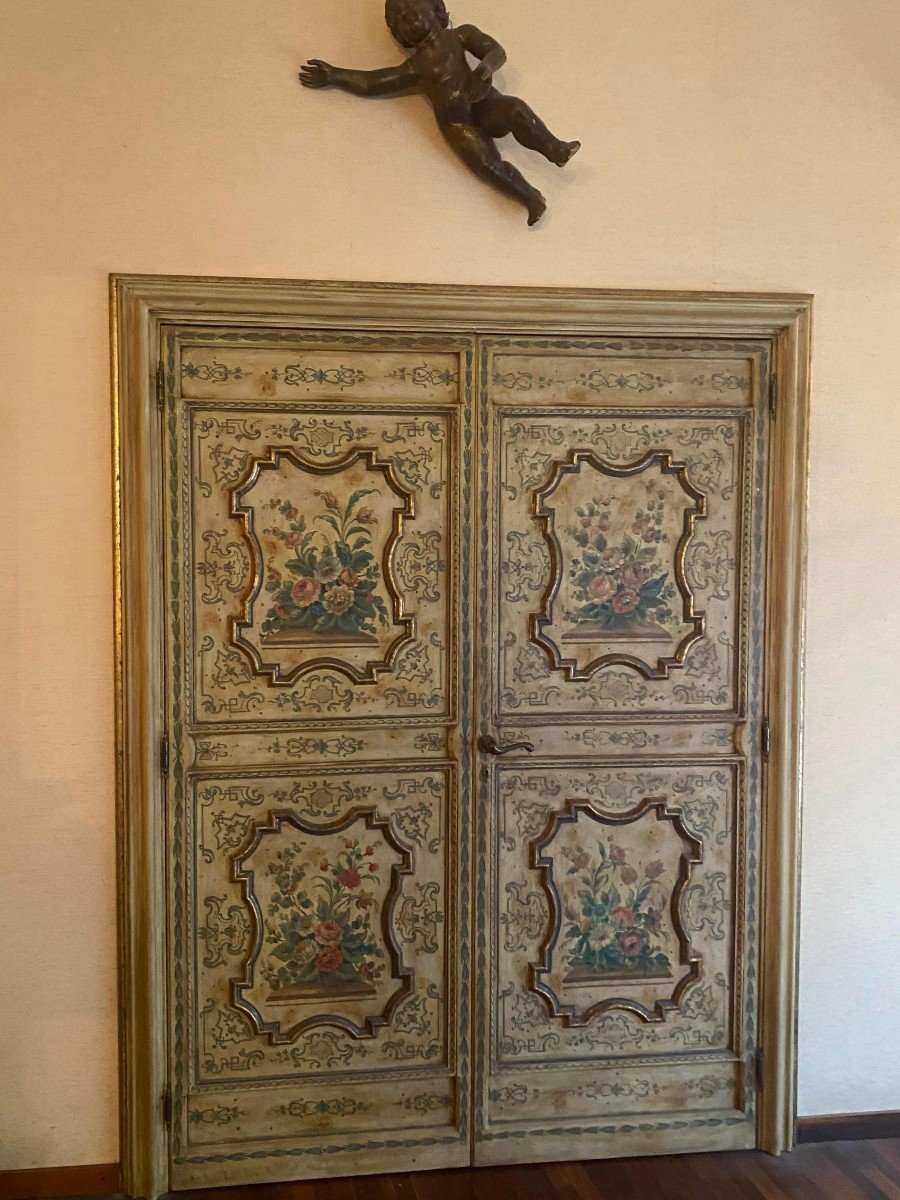 Lot Of 9 Lacquered And Painted Doors Louis XV Style, Sicily-photo-1