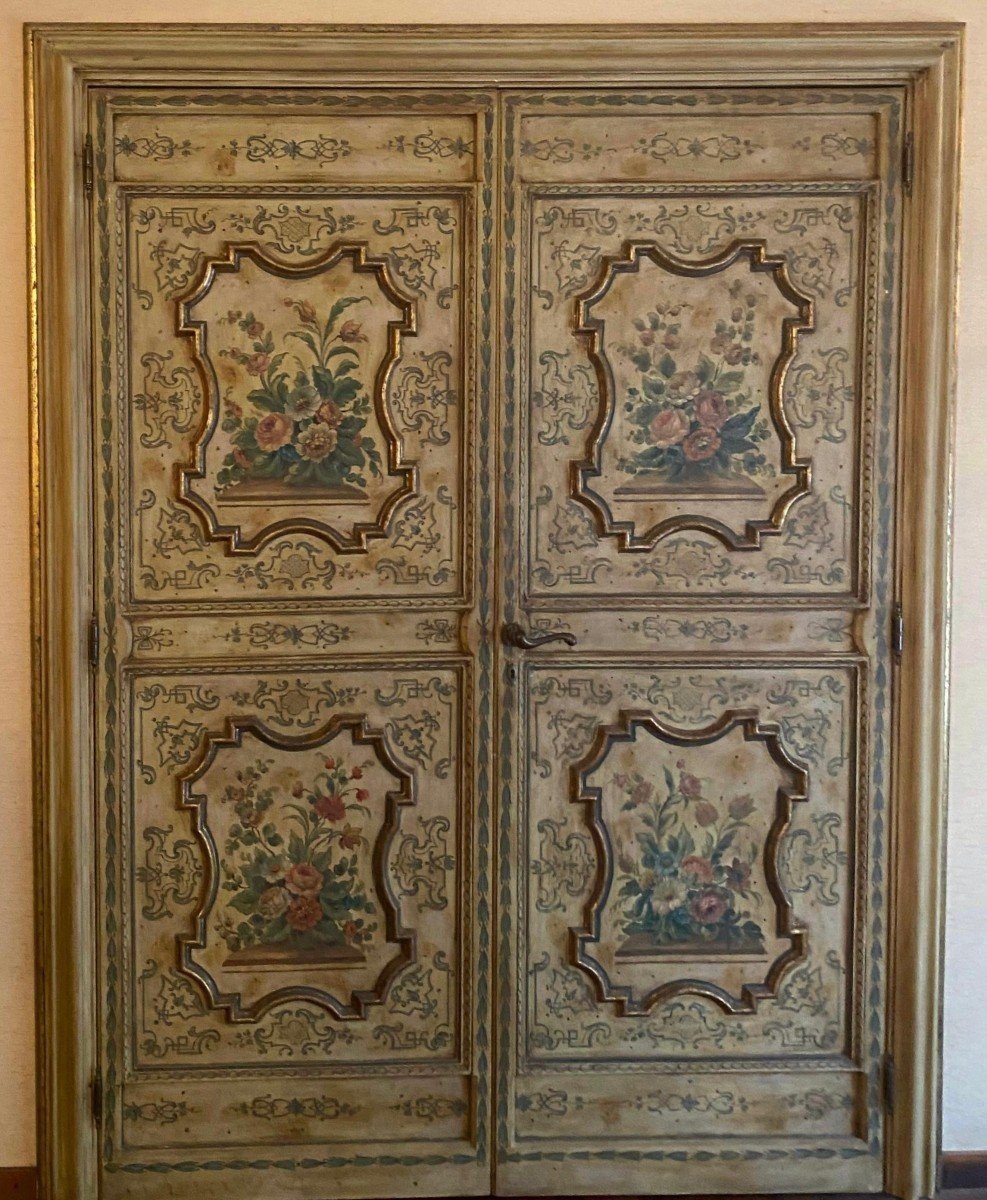 Lot Of 9 Lacquered And Painted Doors Louis XV Style, Sicily