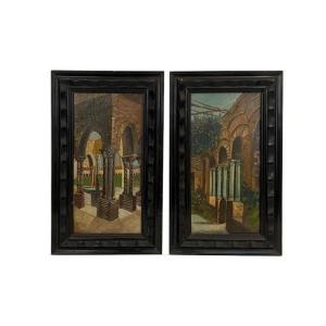 Paire De Tableaux, « Cloître De San Domenico, Monreale ». 20e Siècle