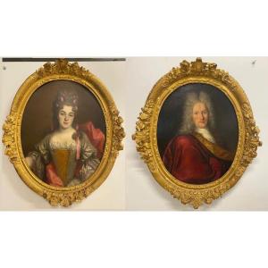 Pair Of Paintings Depicting Nobles Attributable To Nicolas De Largillierre (paris 1656/1746)