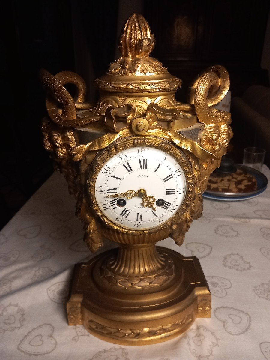 Gilded Bronze Clock, Late 18th Century, France-photo-6