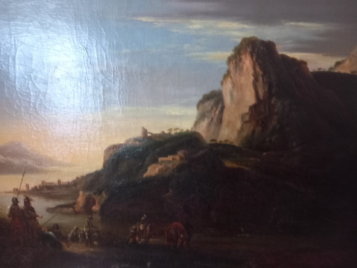 Painting - Landscape With Soldiers, 18th Century, Rome-photo-2