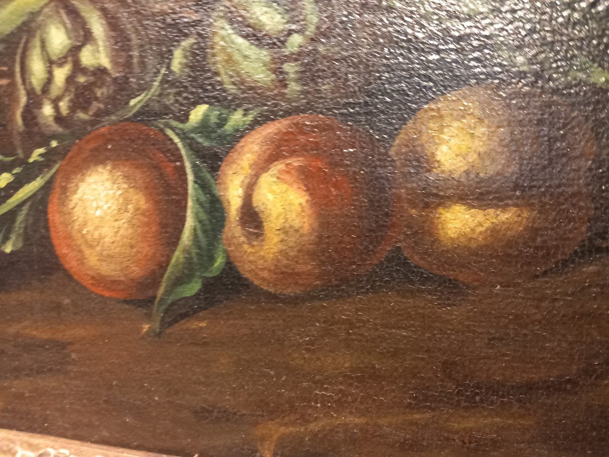 Two Oil Paintings On Canvas - " Basket Of Fruit And Flowers ", 18th Century, Lombardy-photo-5