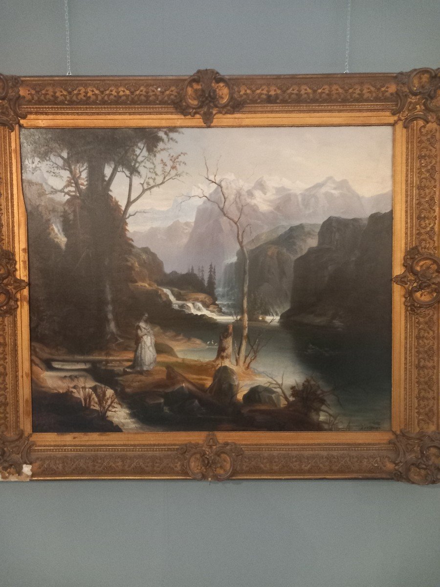 Painting - Landscape With Figures And Stream, 19th Century-photo-4