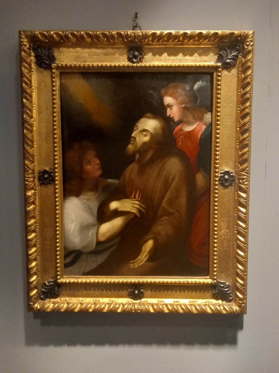 Oil Painting On Panel - Ecstasy Of Saint Francis, 17th Century