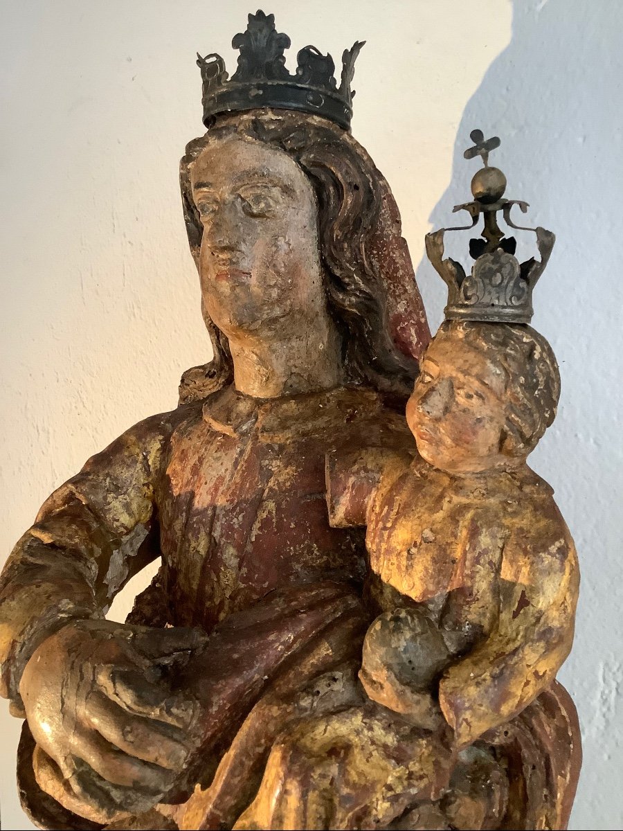 Wooden Sculpture Madonna With Child 17th Century-photo-3