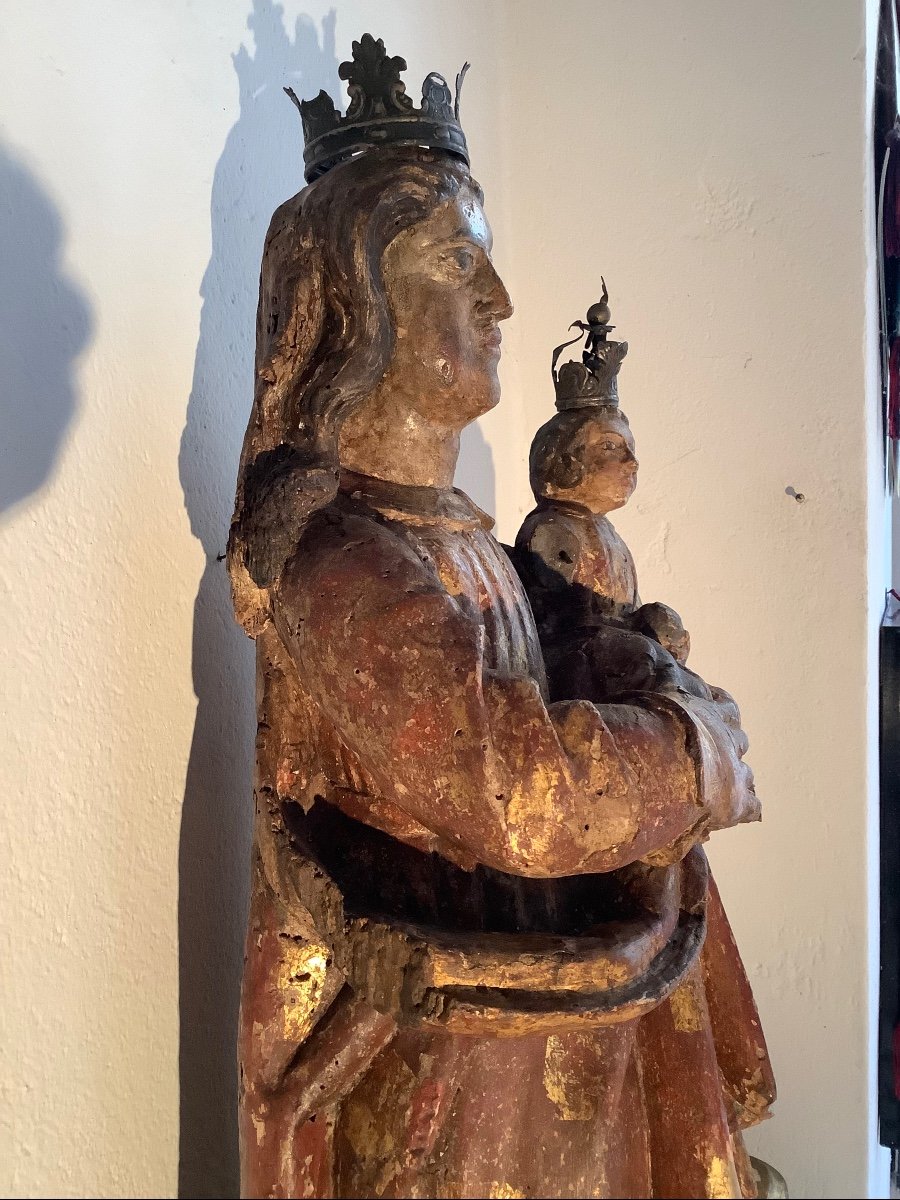 Wooden Sculpture Madonna With Child 17th Century-photo-2