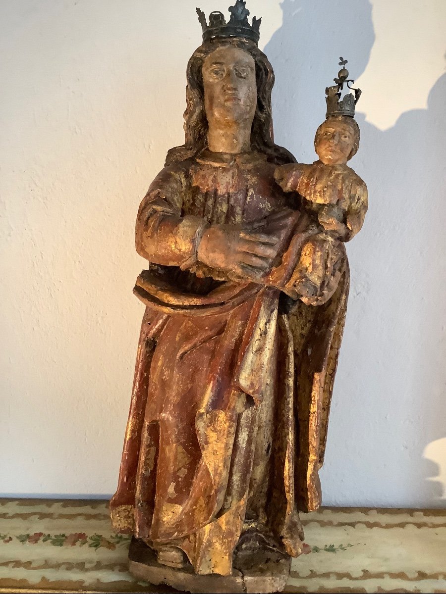 Wooden Sculpture Madonna With Child 17th Century