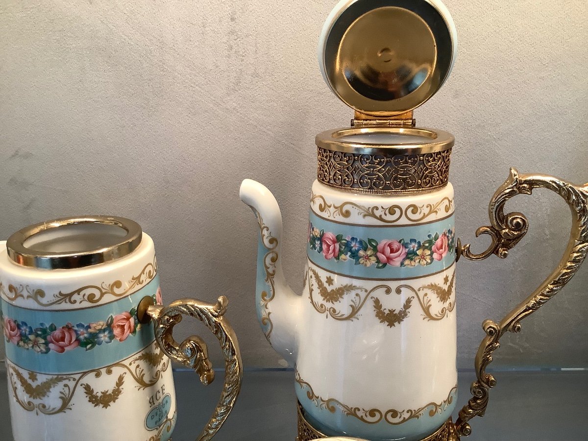 Coffee Service Painted With Enamel And Gold France 20th Century Signed A C F Decor De Paris-photo-3