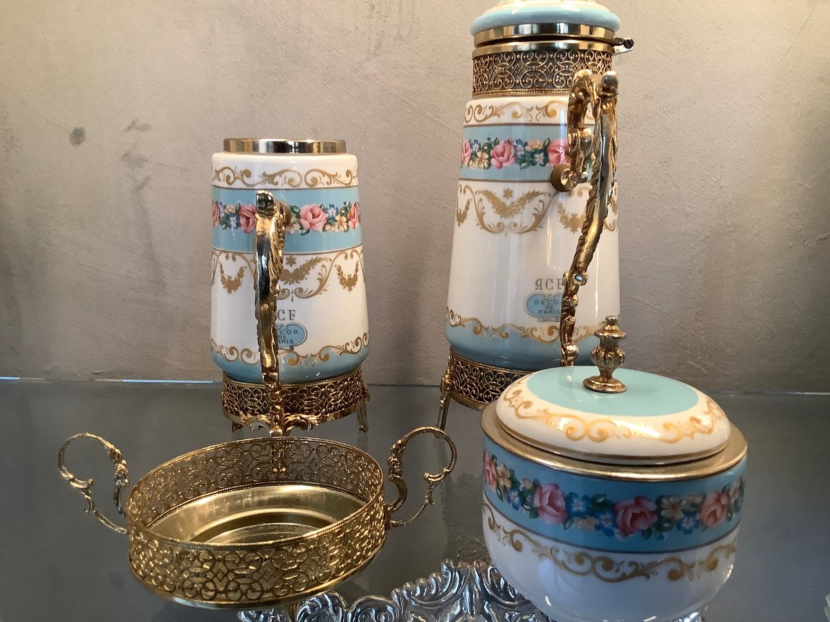 Coffee Service Painted With Enamel And Gold France 20th Century Signed A C F Decor De Paris-photo-3