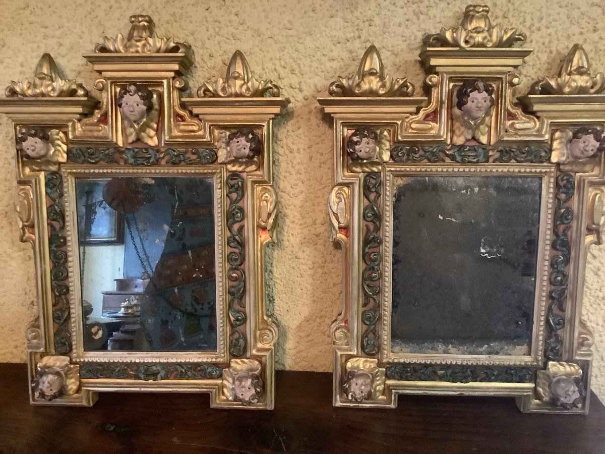 Paire De Miroir En Bois Sculpte’ Et D’ore’ Du XVIIIeme Siecle