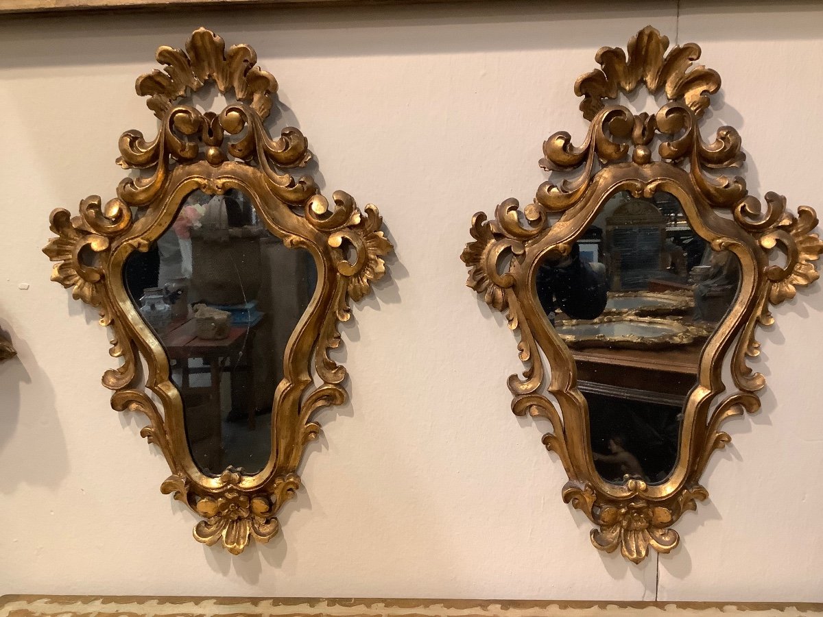 Paire De Miroirs En Bois Sculpte’ Et Dore’ep XIX Siecle