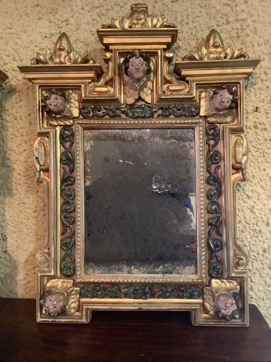 Paire De Miroir En Bois Sculpte’ Et D’ore’ Du XVIIIeme Siecle-photo-2