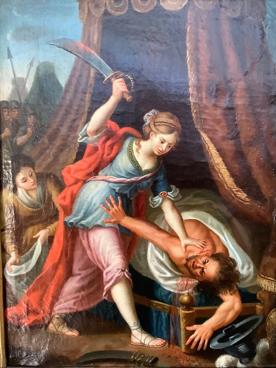 Oil On Canvas Judith And Holofernes With Contemporary Golden Frame Ep 700 Already Restored-photo-4