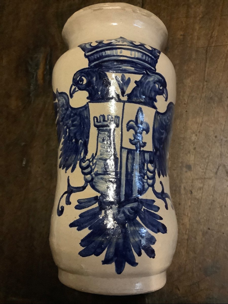 Ceramic Albarello With Heraldic Coat Of Arms Of Italy From The 19th Century-photo-2