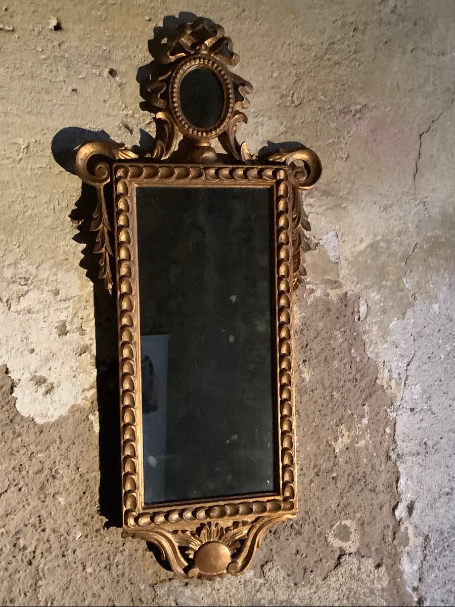 Pair Of Carved And Gilded Mirrors With Leaf And Ribbon Motifs Late 19th Century-photo-2