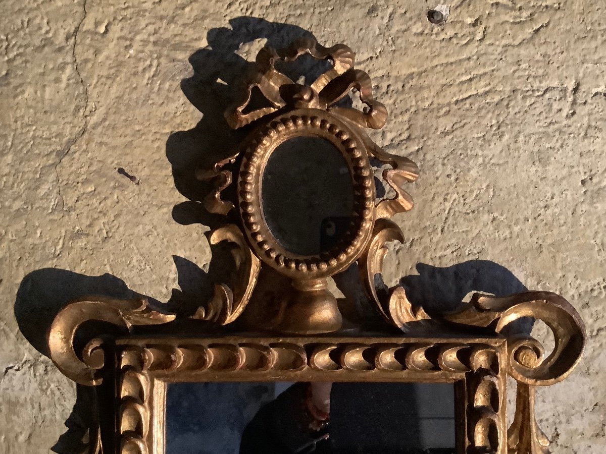 Pair Of Carved And Gilded Mirrors With Leaf And Ribbon Motifs Late 19th Century-photo-3