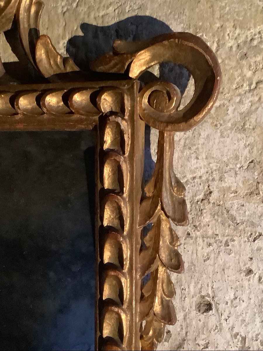 Pair Of Carved And Gilded Mirrors With Leaf And Ribbon Motifs Late 19th Century-photo-1