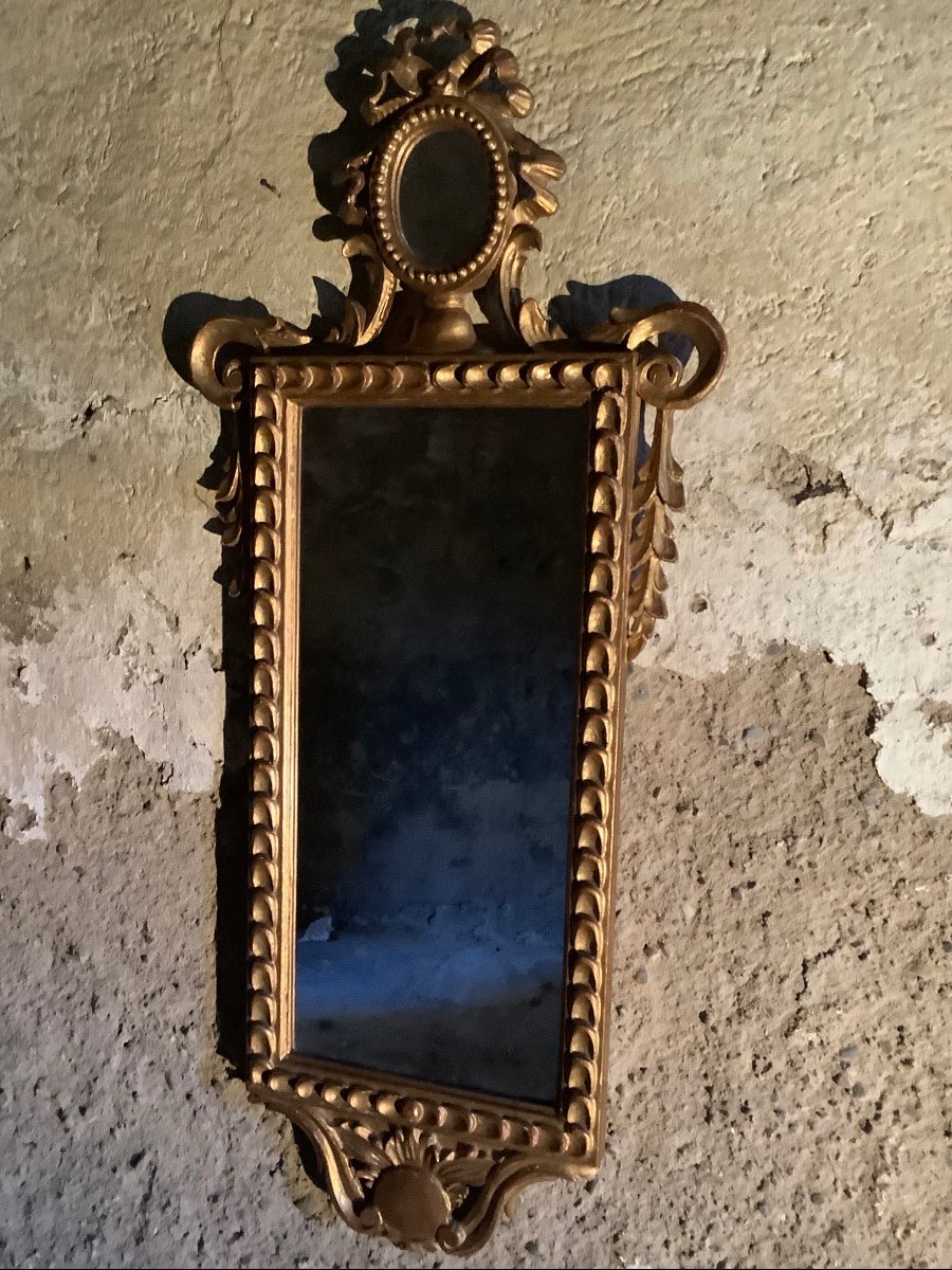 Pair Of Carved And Gilded Mirrors With Leaf And Ribbon Motifs Late 19th Century-photo-2