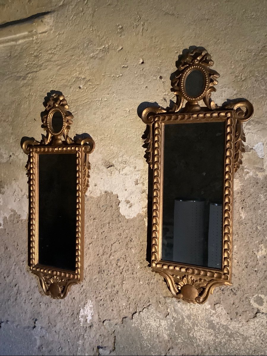 Pair Of Carved And Gilded Mirrors With Leaf And Ribbon Motifs Late 19th Century