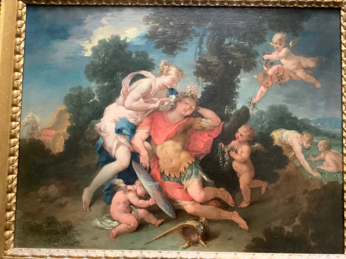 Paire De Peintures A’ L’huile Sur Toile Representant Rinaldo Et Armida Parme Ep 1666-1751-photo-2