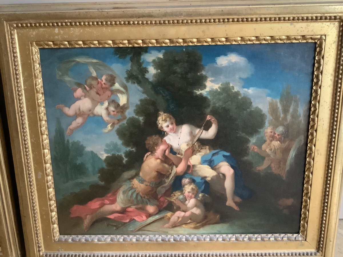 Paire De Peintures A’ L’huile Sur Toile Representant Rinaldo Et Armida Parme Ep 1666-1751-photo-1