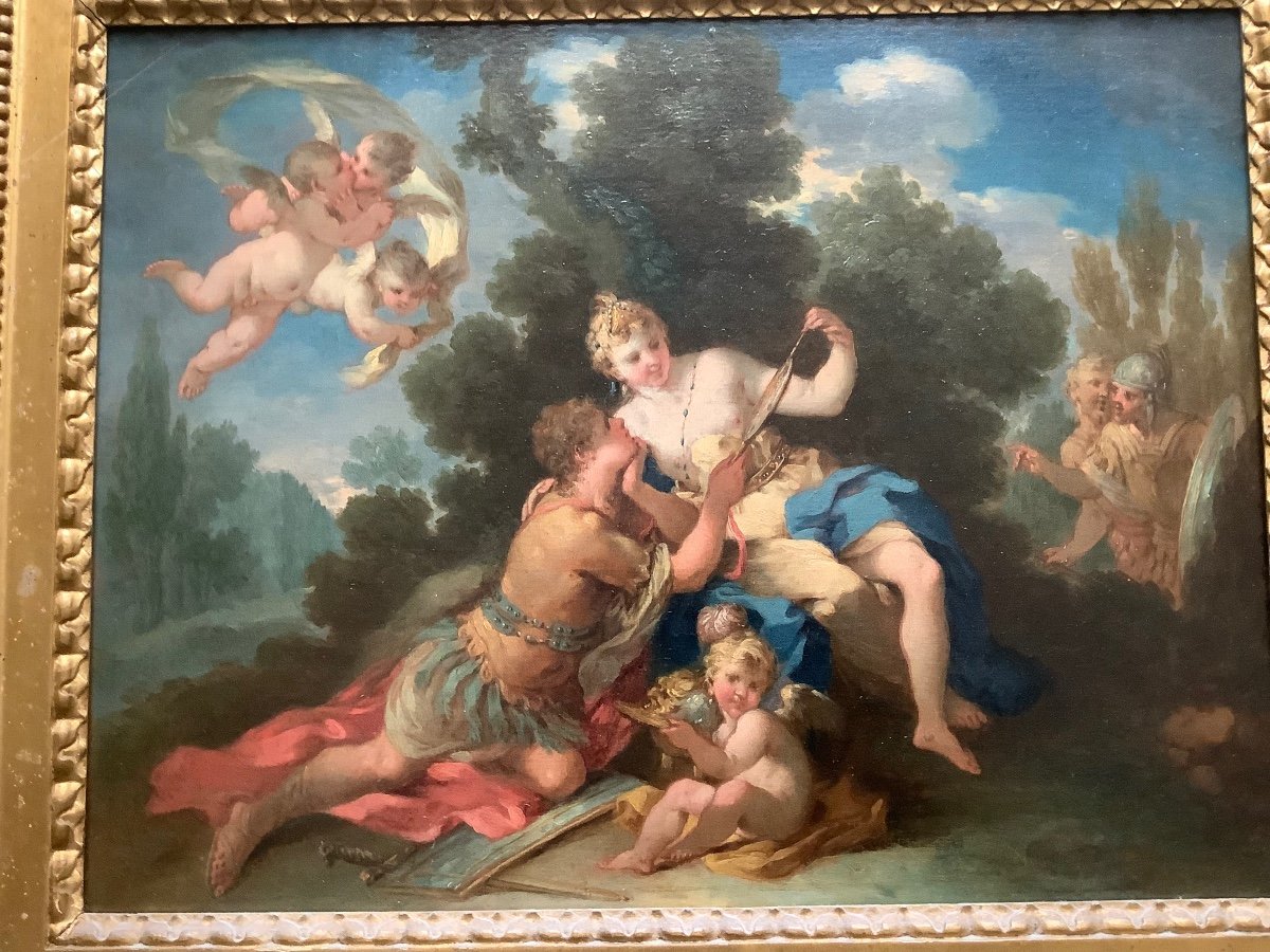 Paire De Peintures A’ L’huile Sur Toile Representant Rinaldo Et Armida Parme Ep 1666-1751-photo-3