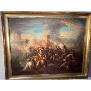 Oil On Canvas Battle At The Jacques Courtois Ep Late 18th Century 