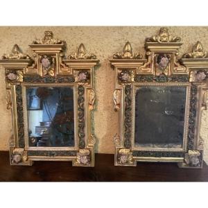 Paire De Miroir En Bois Sculpte’ Et D’ore’ Du XVIIIeme Siecle