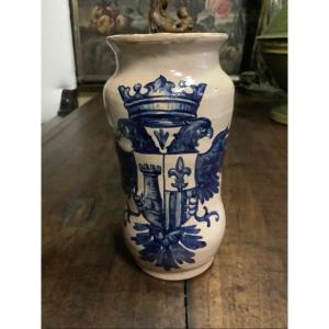 Ceramic Albarello With Heraldic Coat Of Arms Of Italy From The 19th Century