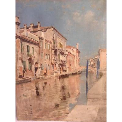 Oil On Canvas Venetian Canal: Artist Vincenzo Caprile (napoli 1856-1936