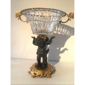 Sculpture En Bronze D’ore’ Avec Cristal Taille’ Ep XX Siecle