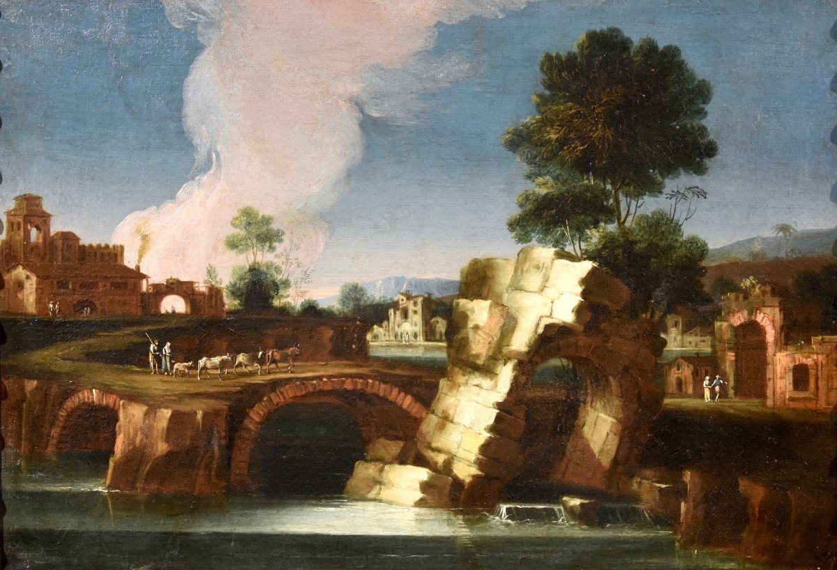 Paolo Anesi (Rome 1697 - 1773), Paysage Du Latium Avec Le Tibre Et Un Arc En Ruine-photo-1