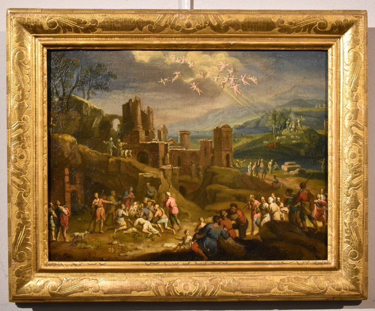 Paysage Fantastique Avec La Nativité Du Christ, Scipione Compagno (naples 1624 - 1680) 