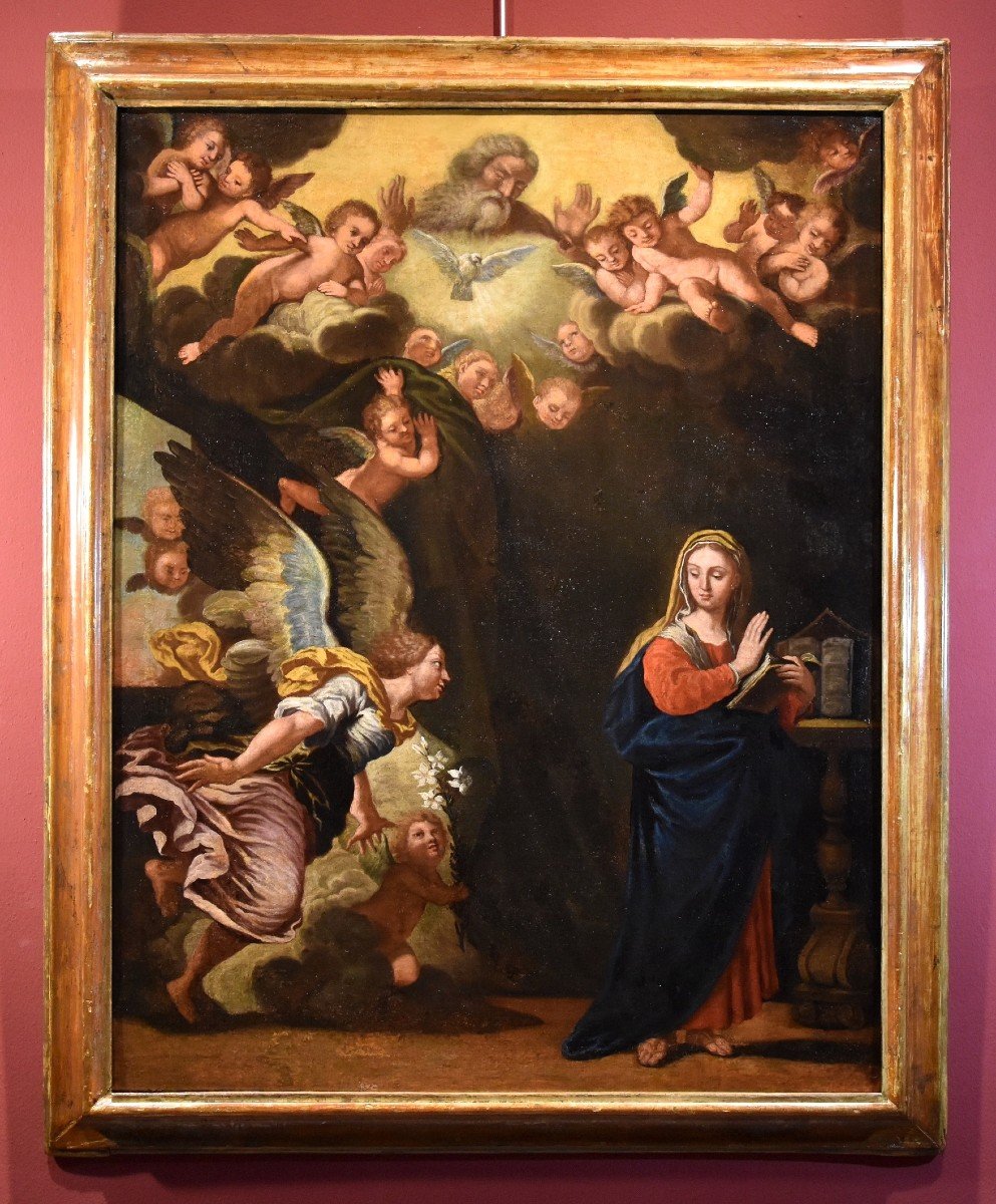 l'Annonciation, Girolamo Bonini, Dit Anconitano (ancône 1600 - Bologne 1680 C.)  