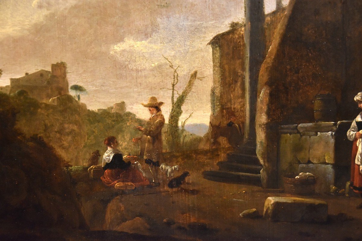 Thomas Wijck (1616 - 1677), Roman Landscape With Washerwomen And Apple Merchant-photo-3