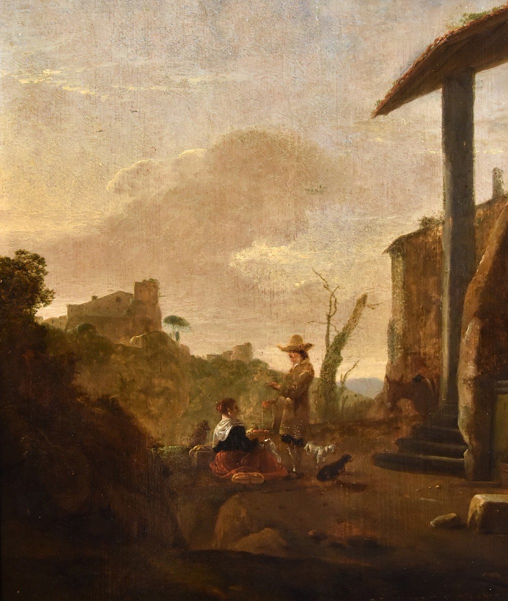 Thomas Wijck (1616 - 1677), Roman Landscape With Washerwomen And Apple Merchant-photo-2
