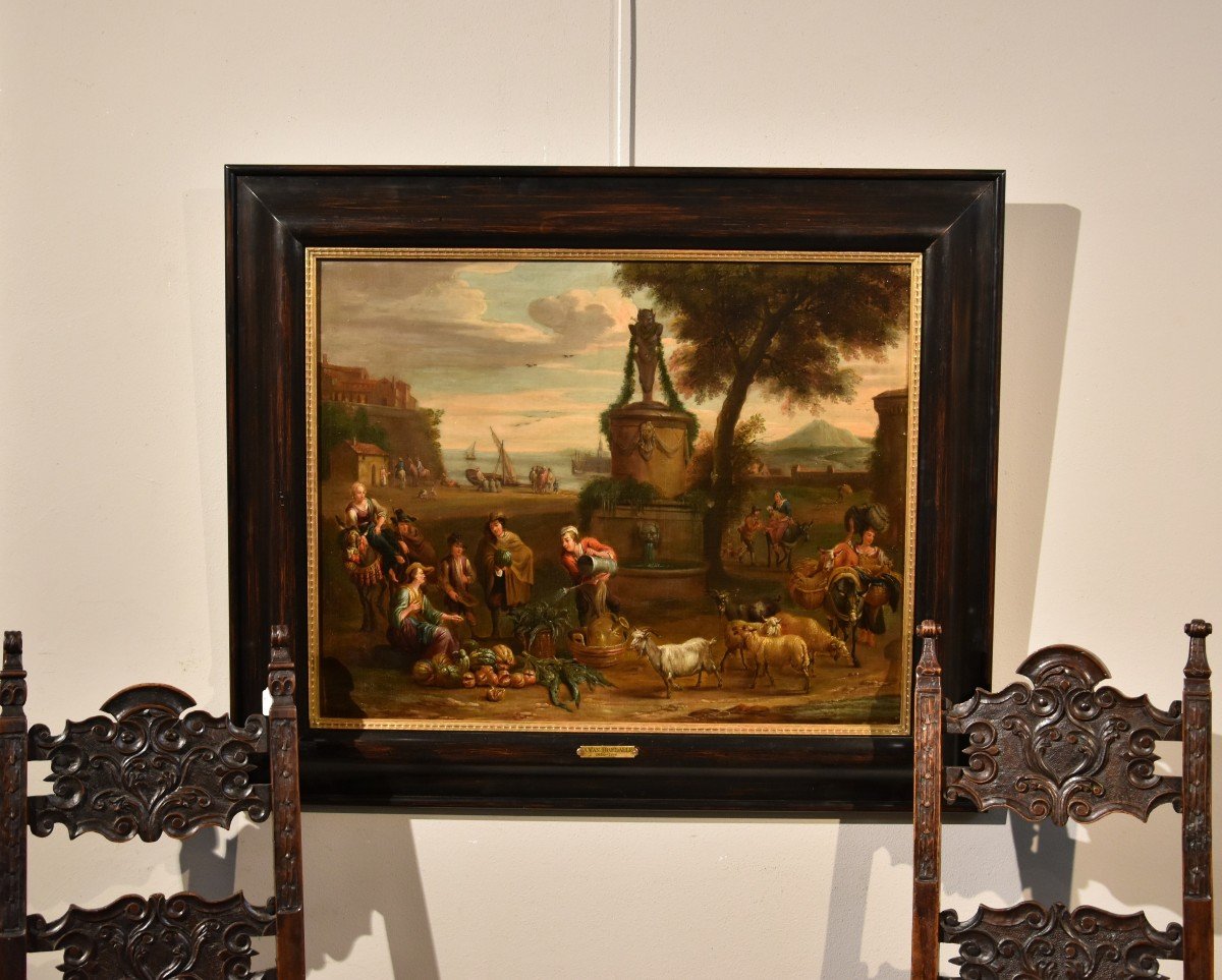 Alexander Van Bredael (anvers 1663 - 1720) Signé, Paysage Côtier Avec Scène De Marché-photo-6