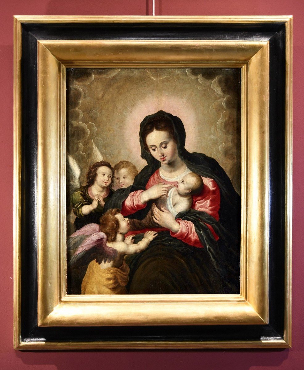 Vierge à l'Enfant Avec Trois Anges, Hendrick Van Balen (anvers 1575 - 1632) Atelier De -photo-2
