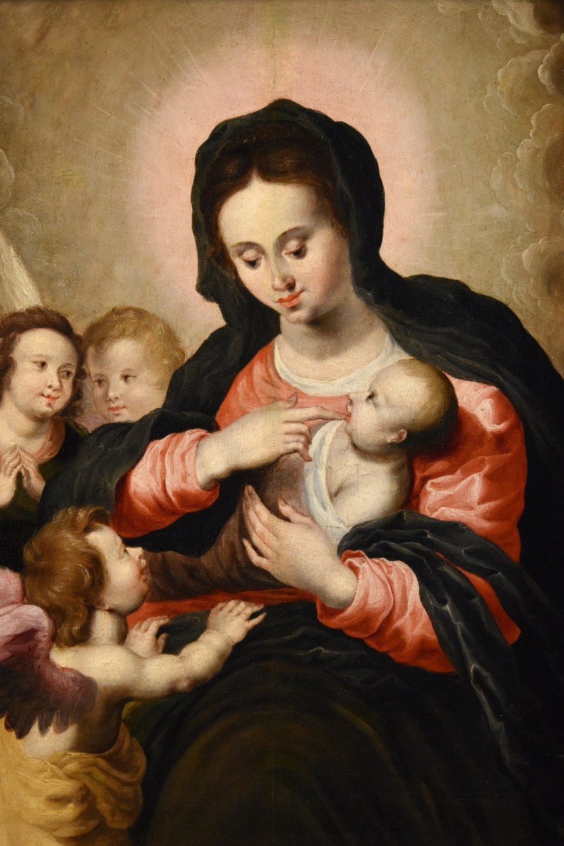 Vierge à l'Enfant Avec Trois Anges, Hendrick Van Balen (anvers 1575 - 1632) Atelier De -photo-3