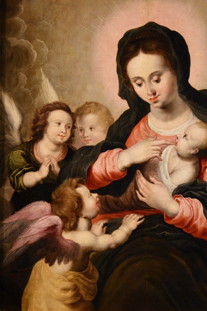 Vierge à l'Enfant Avec Trois Anges, Hendrick Van Balen (anvers 1575 - 1632) Atelier De -photo-4