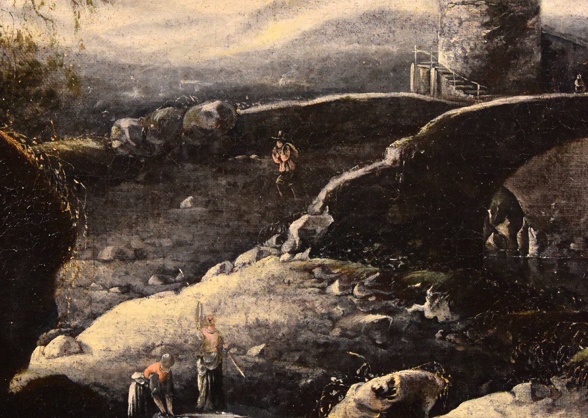 Paysage d'Hiver Fantastique Avec Pont, Hans De Jode (la Haye 1630 - Vienne 1663)-photo-4