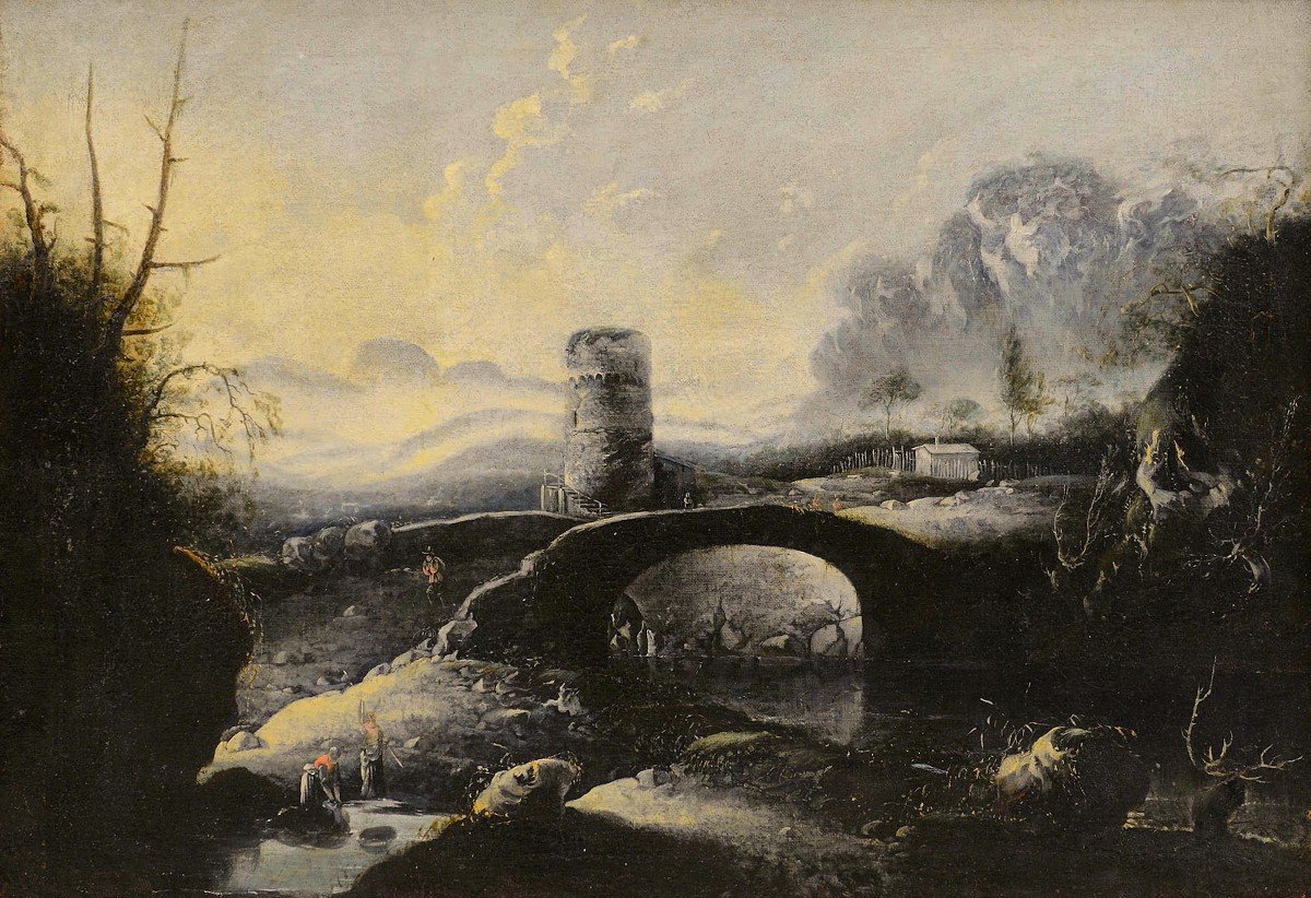 Paysage d'Hiver Fantastique Avec Pont, Hans De Jode (la Haye 1630 - Vienne 1663)