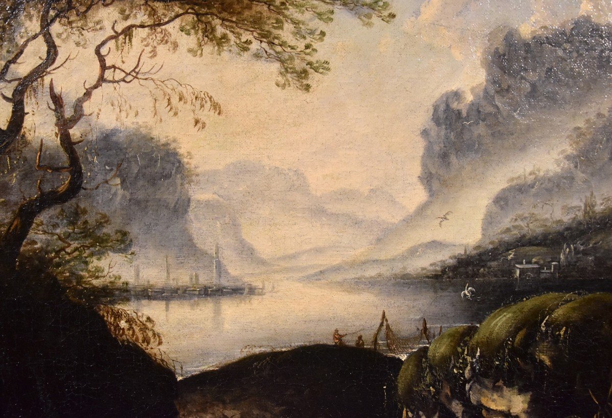 Hans De Jode (la Haye 1630 - Vienne 1663), Paysage d'Hiver Avec Lac Et Ville Sur Les Rives-photo-6