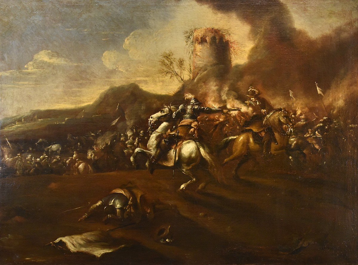 Battle With Clash Of Horsemen, Francesco Graziani (active In Naples/rome, 17th Century)-photo-2
