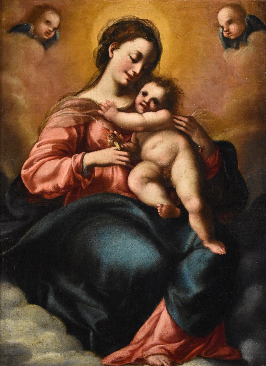 Jacopo Confortini (florence 1602-1672) , Madone Et Enfant Avec Deux Anges-photo-2
